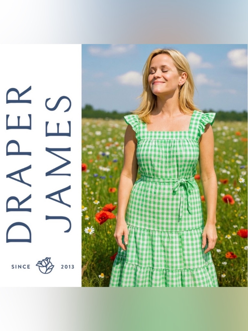 Draper James RSVP Green Gingham Print Midi Sun Dress, Small, EUC!